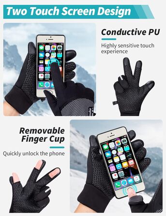 Becellen Велосипедні рукавички чоловічі зимові безпальцеві термо рукавички з сенсорним екраном, неслизькі для велосипеда, мотоцикла, бігу, катання на лижах, активного відпочинку (чорні)