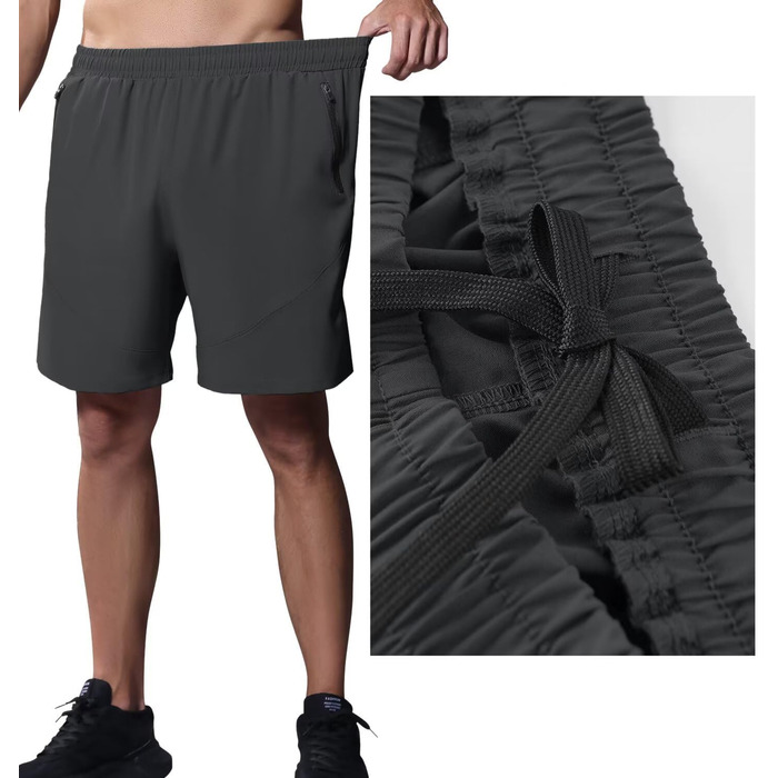Шорти спортивні чоловічі HMIYA, дихаючі, з кишенею на блискавці, 6XL, темно-сірий