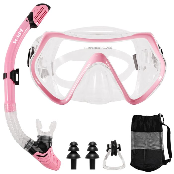 Набір для снорклінгу APLOS для дорослих: маска, трубка, ласти. Рожевий колір