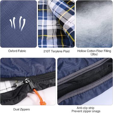 Спальний мішок Redcamp Baumwoll-Flanell для кемпінгу, 3 сезони, теплий та комфортний, вага 1.8-2.9 кг, колір морський блакитний