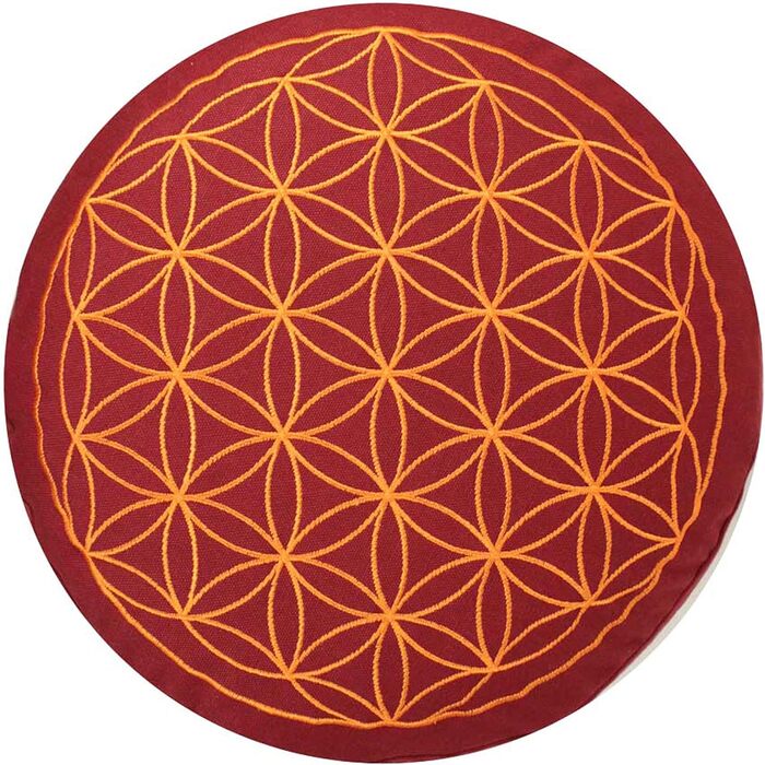 Медитаційна подушка maylow Yoga з вишивкою «Квітка життя», 33x15 см, для йоги і медитації, наповнювач з органічної лушпиння спельти, чохол і внутрішня подушка з бавовни, знімний, червоний