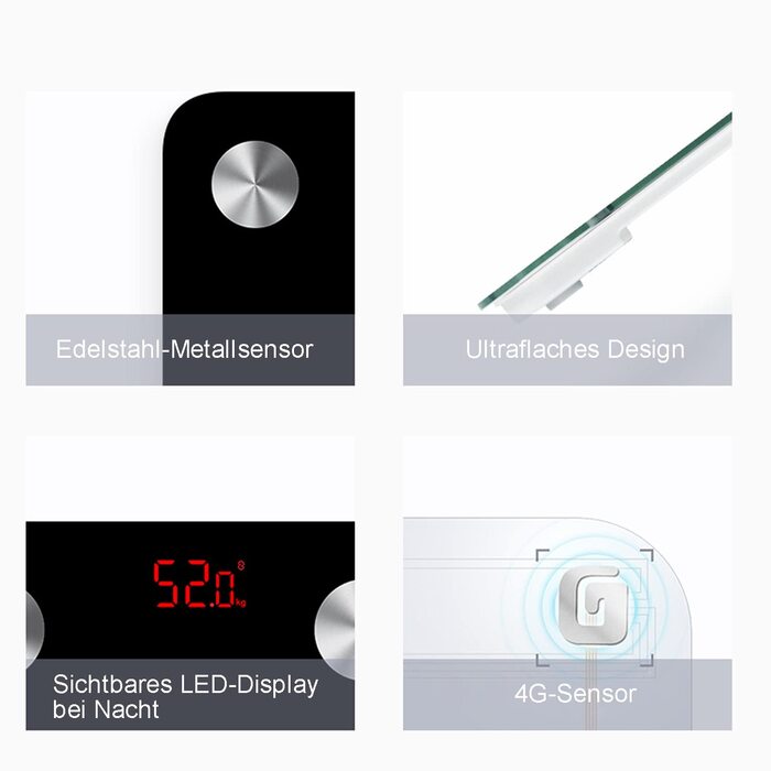 Ваги для вимірювання жиру в тілі Nilpferd, цифрові ваги, аналіз складу тіла з APP та Bluetooth, 180 кг, високоточні сенсори, сумісність з iOS та Android, батареї в комплекті, чорний