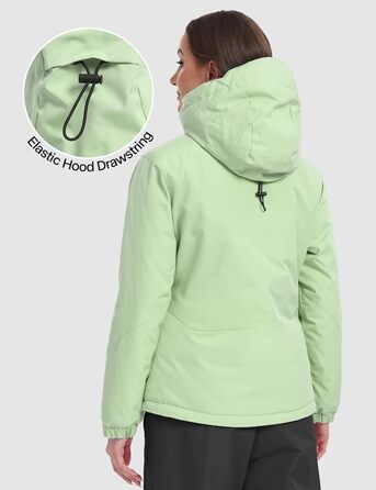Жіноча лижна куртка GEMYSE з інтегрованими лямками. Тепла зимова куртка, водонепроникна, вітронепроникна та дихаюча. Снігова куртка для активного відпочинку на природі. Колір: світло-зелений.