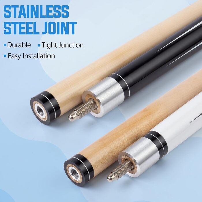 Більярдний кий Sinsilvie 58 дюймів (19/20 oz) з наконечником 13 мм, чорний/білий, для чоловіків та жінок