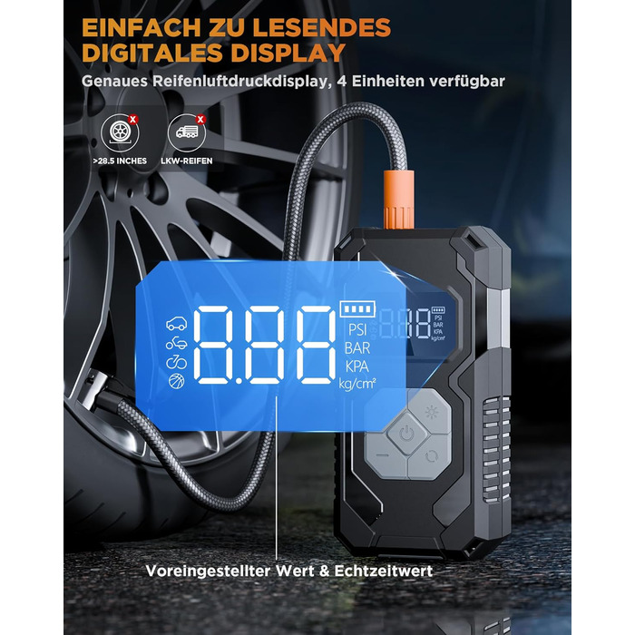 Електричний компресор для шин 150 PSI: насос для авто, велосипеда, мотоцикла, м'ячів (сірий)