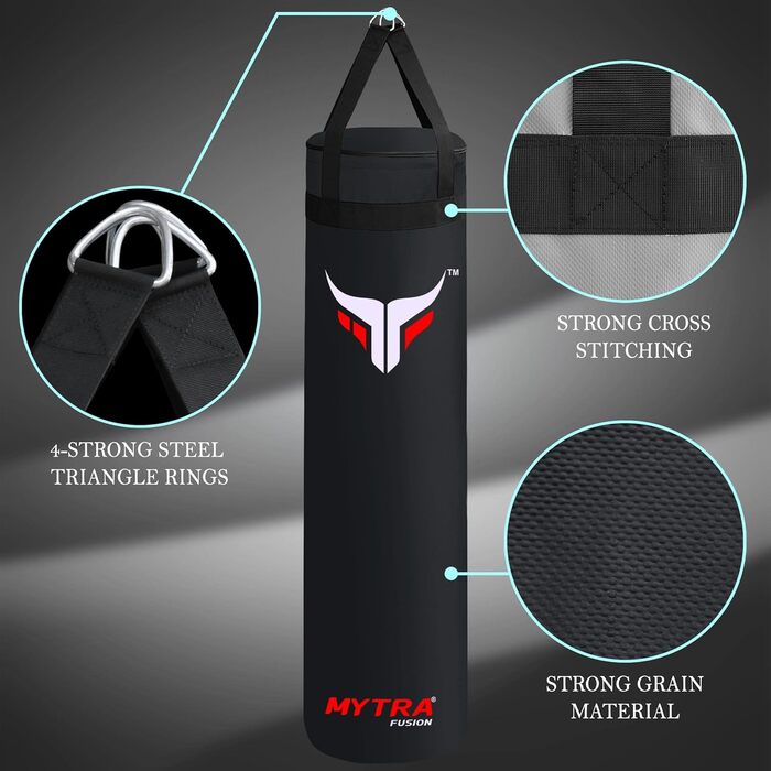 Mytra Fusion підвісний боксерський мішок 4FT, порожній, для MMA, Муай Тай, боксу, карате, для дорослих, чорний