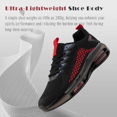 Кросівки Hitmars для чоловіків з повітряною подушкою, розмір 39-48 (сітка, чорний/червоний)