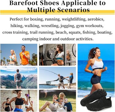 Босими кросівки для жінок та чоловіків, широкі, для бігу та трейлраннінгу, Zero-Drop, з відділенням для пальців, легкі, дихаючі, фітнес, комфортні, антиковзкі, для бігу по дорогах, унісекс, 36-46 EU (36 EU, Чорний)