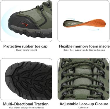 Чоловічі водонепроникні трекінгові черевики NORTIV - низькі, легкі, для хайкінгу, кемпінгу, туризму (44 EU, широка колодка, армійний зелений, чорний, помаранчевий)