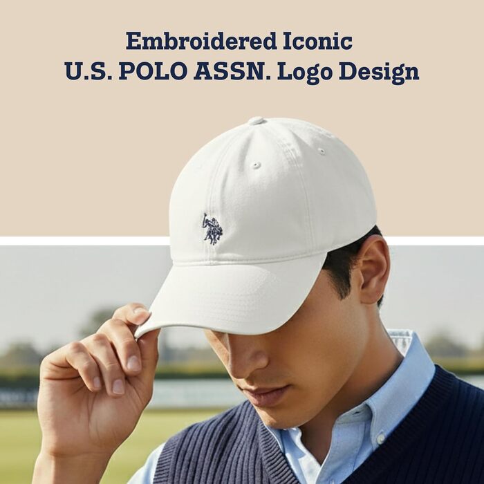Чоловіча бейсболка U.S. Polo Assn. з логотипом Pony, 100% бавовна, регульована, біла (One Size)