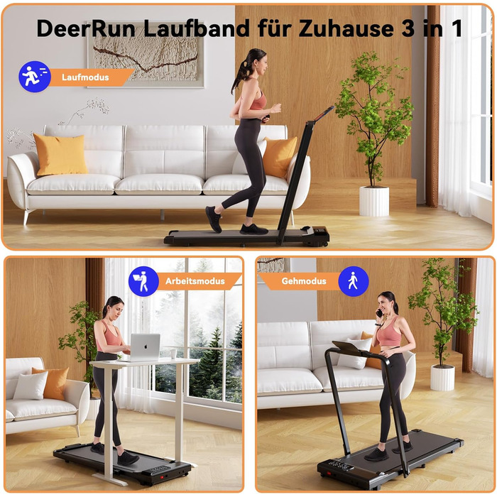 Бігова доріжка DeerRun складана з нахилом, для дому, підтримка APP, тренування та змагання, навантаження до 158 кг, сумісна з гаджетами