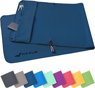 Рушник для фітнесу Fit-Flip з мікрофібри з магнітом та кишенькою на блискавці - для спорту та тренажерного залу - компактний, нековзний та швидковисихаючий - спортивний рушник для фітнесу (Темно-синій)