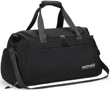 Спортивна сумка для подорожей та спорту, велика (48x23x27 см), з відділенням для взуття та мокрих речей, водонепроникна, для жінок та чоловіків, (ретро-чорний)