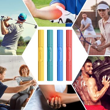 FitBeast Flex Therapy Bar – Набір еластичних тренувальних паличок для терапії ліктя (4 шт): жовтий, зелений, синій, червоний. Для гольфу, тенісу, тендиніту.