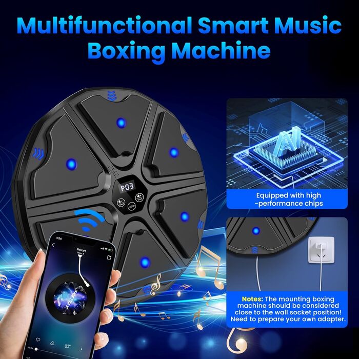 Музичний боксерський тренажер: електронна машина для ударів з Bluetooth, 9 режимів та музикою (чорний)