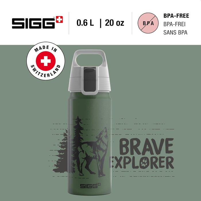 SIGG Алюмінієва пляшка для дітей 0,6 л WMB ONE, для газованих напоїв, герметична, легка, BPA-free, сертифікат ClimatePartner, спорт і школа, Brave Wolf Classic