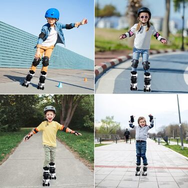 Дитячі ролики Kinder для дівчаток та хлопчиків, регульовані, з підсвічуванням, кольори: чорний та білий, розмір L (36-40 EU)