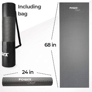 Йога-мат POWRX PVC 173x61 см, 4 мм, нековзкий, для фітнесу, пілатесу, тренувань, подорожей