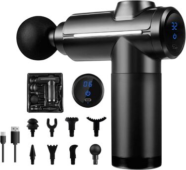 Масажер для м'язів Active Massage Gun: 8 насадок, USB-C, для глибокого масажу, розслаблення м'язів, чорний