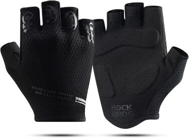 Велосипедні рукавички ROCKBROS для чоловіків, напівпальцеві, з антиковзким покриттям та амортизацією, для гірського та шосейного велосипедів, зелені (XXL, чорні)