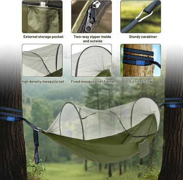 Гамак Ultraleicht Outdoor з москітною сіткою, для кемпінгу та подорожей, 300 кг, дихаючий, швидковисихаючий