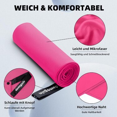 Набір рушників Damoguin 3шт. з мікрофібри (великий 180*80см + 2шт. маленькі 80*40см). Швидковисихаючі рушники для спорту, пляжу, басейну та подорожей (рожеві)