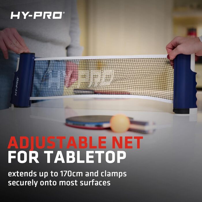Набір для настільного тенісу Hy-Pro – портативний, з висувною сіткою (до 170 см), 4 ракетки, 8 м'ячів, сумка, м'ячі 3 зірки, для дітей та дорослих, для гри в приміщенні та на вулиці