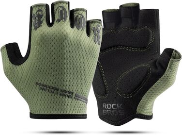 Велосипедні рукавички ROCKBROS для чоловіків та жінок, напівпальцеві, з антиковзким покриттям та амортизацією, літні, для гірського та шосейного велосипеда, розмір M, зелені