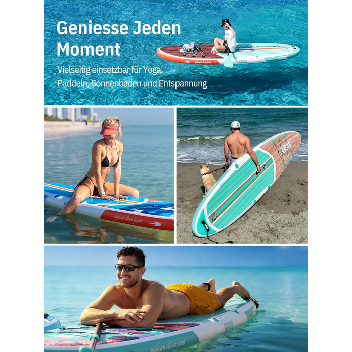 Надувне SUP-борд Niphean Stand Up Paddle Board з сидінням та аксесуарами, 320 см, для 2 осіб (200 кг), Greenwave Woodtune з StabilTrac-фіном