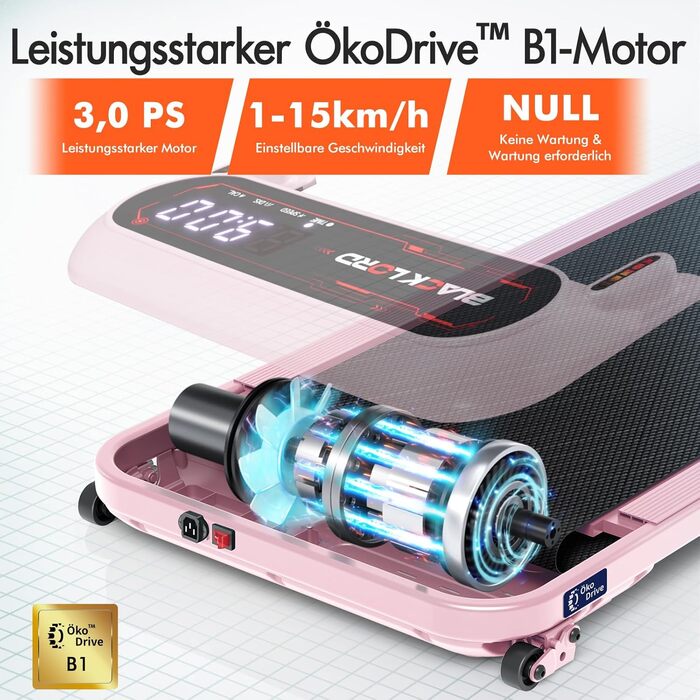 Біговий доріжка BLACK LORD X7, Walking Pad під стіл, 3.0PS, до 130кг, Bluetooth, 3 рівня нахилу, рожевий