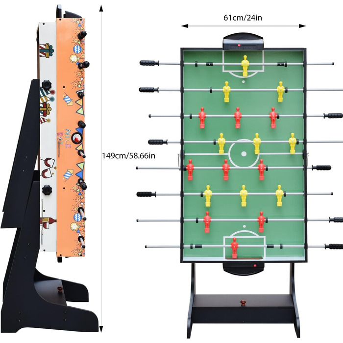 OYE 4FT 8-в-1 Складаний багатофункціональний ігровий стіл - пінг-понг, хокей на повітрі, більярд, настільний футбол, MDF