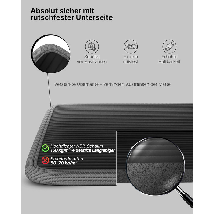 Фітнес-мат Neolymp Extra товстий (80 см, сірий) з ременем для перенесення та E-book - килимок для йоги, гімнастики, пілатесу для дому та спорту