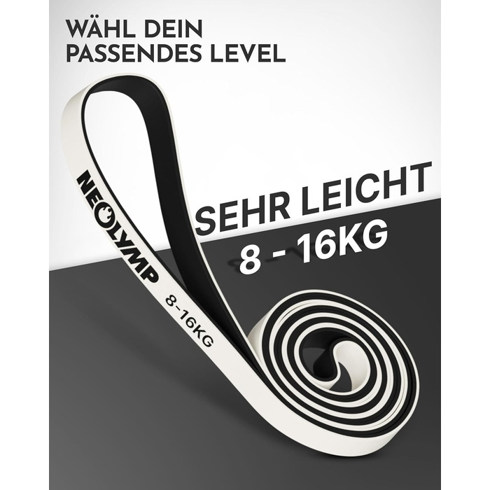 Резистентні гумки Neolymp з натурального латексу з електронною книгою для фітнесу - довгі гумки для силових тренувань, фітнес-гумки, гумки для підтягувань (дуже легкі | 8-16 кг)