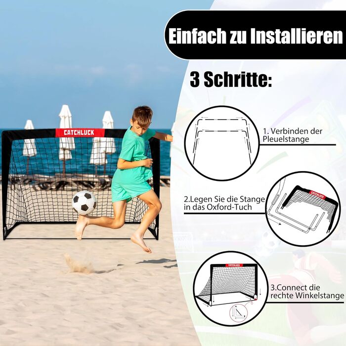 Дитячі футбольні ворота Pop Up, 2 шт. - ідеальні для гри в саду та на вулиці. Чорні, розмір 120x90x90 см, з сумкою для перенесення