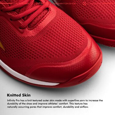 Бадмінтонне взуття HUNDRED Infinity Pro для чоловіків | Червоно-золотий колір, 44 EU | Поліестер/Сітка | Для бадмінтону, тенісу, сквошу, настільного тенісу, баскетболу та падел-тенісу