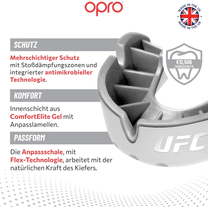 Захисна капа OPRO Silver Level (дорослий та дитячий) з чохлом. Підходить для хокею, лакросу, регбі, ММА, боксу та BJJ UFC. Білий/сріблястий, вік 10+