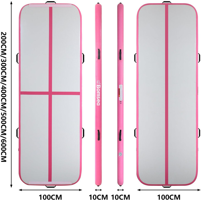 Надувна гімнастична матка Airtrack для дому: рожева, 200х100х10 см. Ідеальна для фітнесу, тренувань та гімнастики.