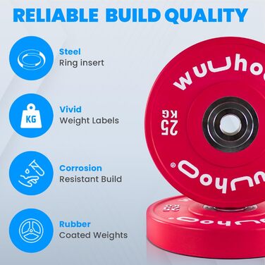 wuuhoo® Pro Competition Bumper Plates Zane – Професійні бамперні диски 50 мм для важкої атлетики, вулканізована сталева втулка, преміум-якість