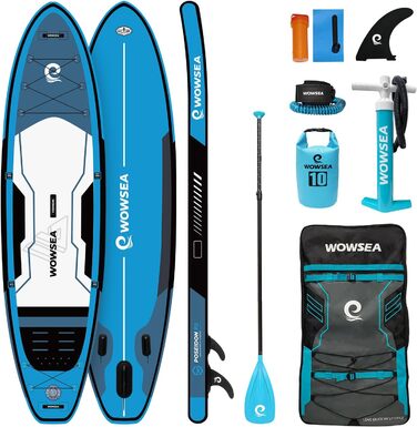 WOWSEA Надувна SUP-дошка для туризму та відпочинку, міцна і стійка, з насосом (2/3 дії), веслом з фібергласу, страхувальним шнуром та аксесуарами
