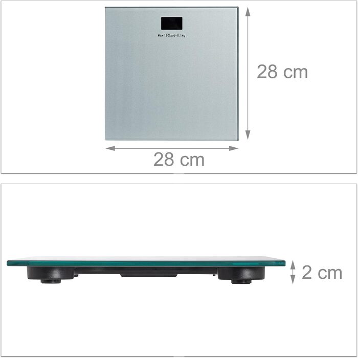 Цифрова вага для людей Relaxdays срібляста, плоска, LED-дисплей, 28x28 см, сучасний дизайн