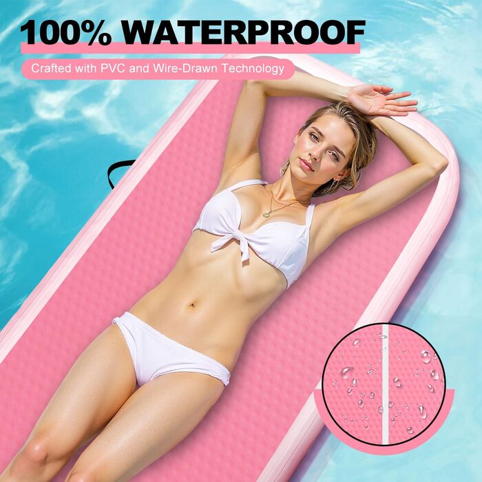 Гімнастичний надувний мат (килимок) 2м/3м/4м/5м/6м, 10см, для фітнесу, йоги, танців, рожевий, з насосом, для дому