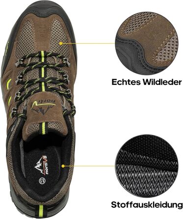Чоловічі водонепроникні трекінгові черевики NORTIV - легкі, для хайкінгу та кемпінгу, 43 EU, чорний, коричневий, жовтий