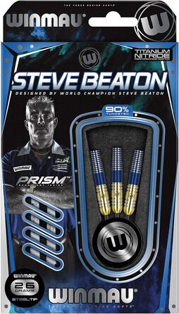 Дротики для дартсу WINMAU Steve Beaton 26 г, професійні, вольфрамові, з сталевим вістрям, набір з оперенням та держателями