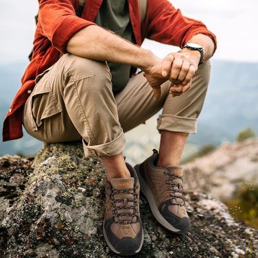 Черевики для хайкінгу FitVille для чоловіків, широкі, легкі, дихаючі. Трекінгові черевики, Outdoor, антиковзаючі, з підтримкою щиколотки, амортизація. Чоловічі кросівки з підтримкою склепіння стопи, 41 EU, коричневі.