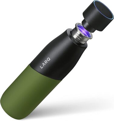 Пляшка LARQ Bottle Movement PureVis 710 мл – легка багаторазова нержавіюча пляшка для води з UV-очищенням, самостійним очищенням, для подорожей, чорна/зелена, гарантія 2 роки