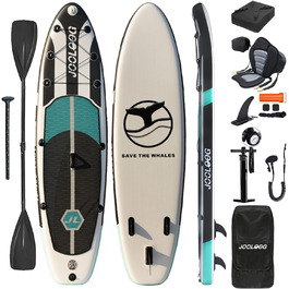 Надувний SUP-борд JOOLOOG Stand Up Paddle Board з сидінням для каяка, 320 x 81 x 15 см, чорно-зелений