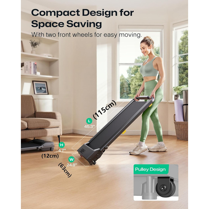 Біговий доріжки з нахилом 9% - складаний Walking Pad з безпечним руків'ям, режим HIIT одним дотиком, для ходьби, бігу та джогу вдома, без збирання, з пультом керування та LED-дисплеєм (чорний)