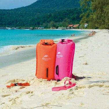 Надувна плавуча точка Naturehike 18L з двома повітряними камерами. Водонепроникна сумка-мішок для плавання, пляжу, з регульованим поясом. Рожева.