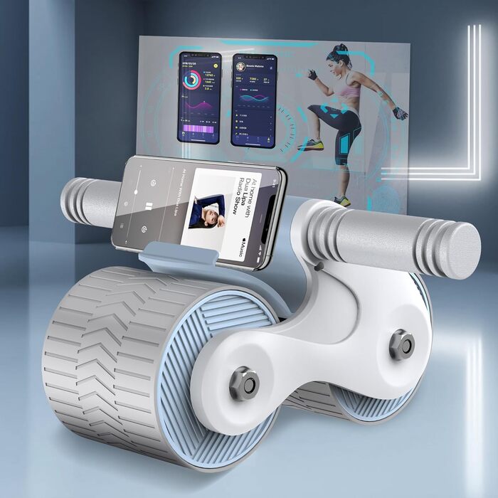 Ролик для пресу з автоматичним відкатом для дому, стабільний тренажер для пресу, з наколінниками, для тренування пресу та сили, світло-блакитний