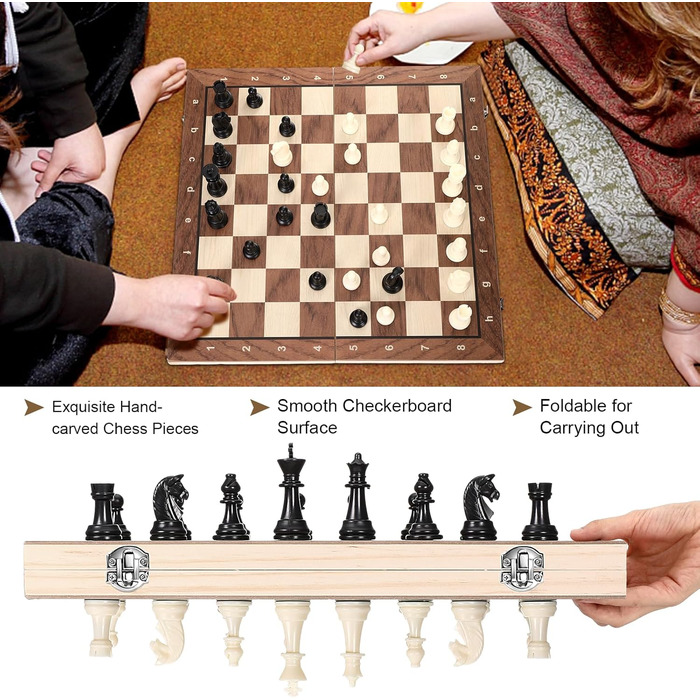 Набір шаховий магнітний 3 в 1 з дерева, шахи та шашки, преміум-якість, 39x39 см